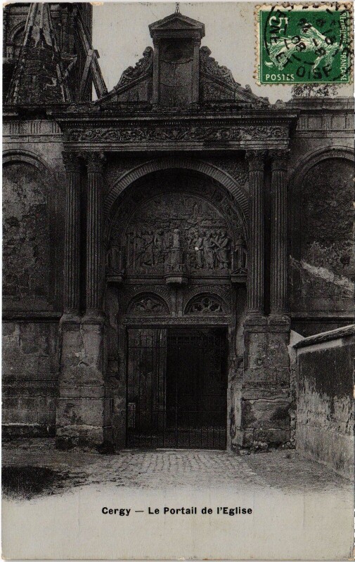 Carte postale ancienne Cergy Portail de l'Eglise à Cergy
