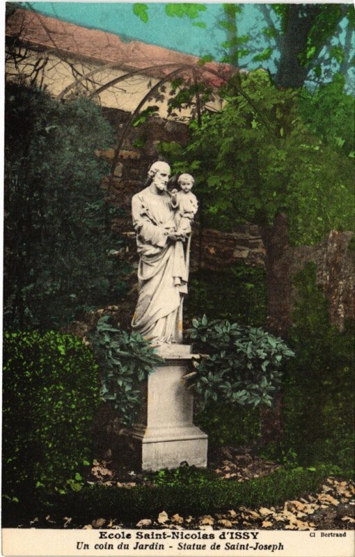 Carte postale ancienne Issy-les-Moulineaux Ecole Saint-Nicolas - Jardin - Statue à Issy-les-Moulineaux