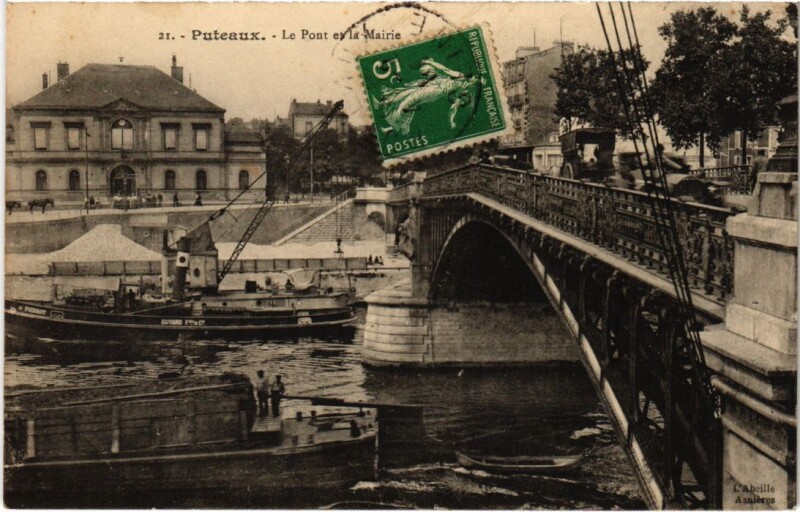 Carte postale ancienne Puteaux Le Pont et la Mairie à Puteaux