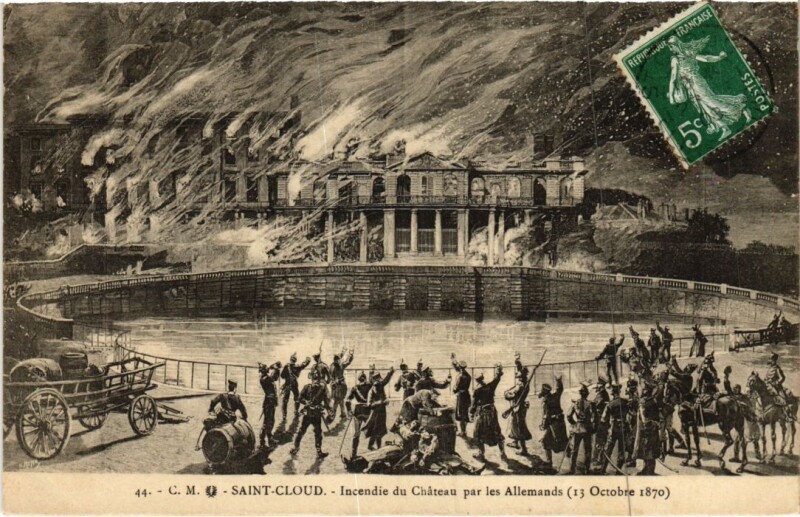 Carte postale ancienne Saint-Cloud Incendie du Chateau par les Allemands - 1870 à Saint-Cloud