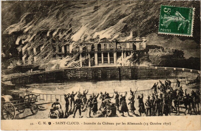 Carte postale ancienne Saint-Cloud Incendie du Chateau par les Allemands - 1870 à Saint-Cloud