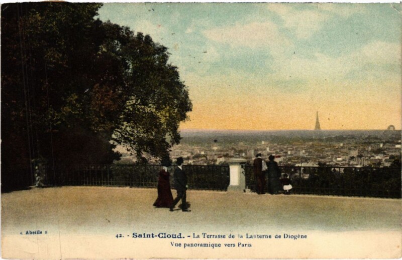 Carte postale ancienne Saint-Cloud Terrasse de la Lanterne de Doigene - Vue vers Paris à Saint-Cloud