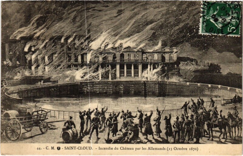 Carte postale ancienne Saint-Cloud Incendie du Chateau par les Allemands - 1870 à Saint-Cloud