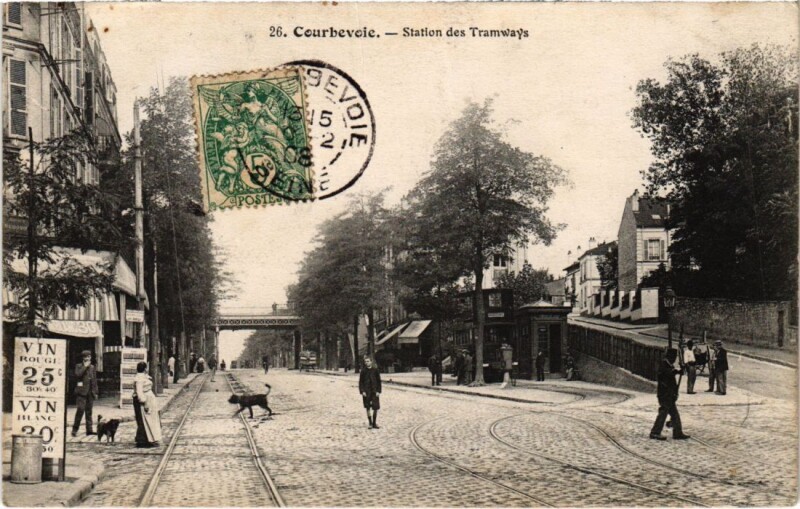 Carte postale ancienne Courbevoie Station des Tramways à Courbevoie