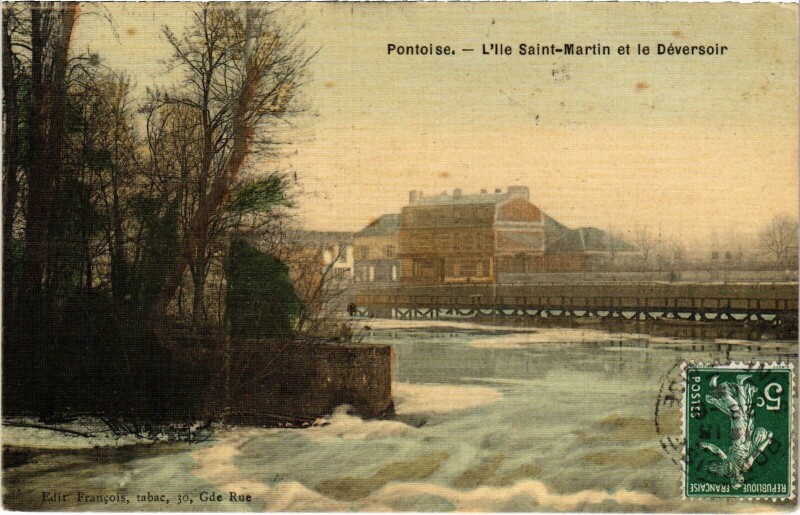 Carte postale ancienne Pontoise Ile Saint-Martin et le Deversoir à Pontoise