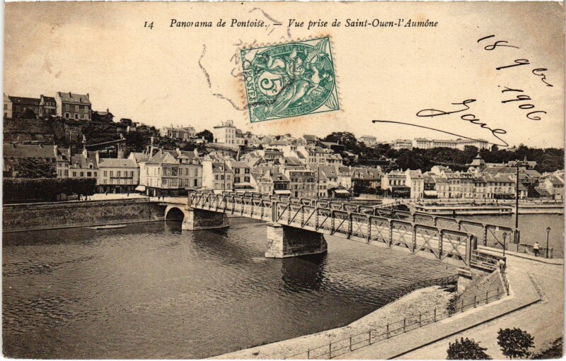 Carte postale ancienne Panorama de Pontoise vue prise de Saint-Ouen l'Aumone à Pontoise