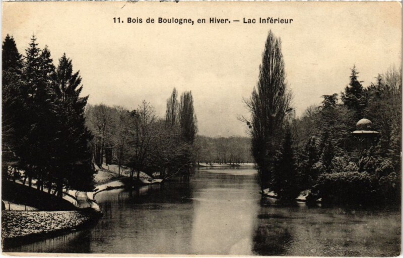 Carte postale ancienne Bois de Boulogne en Hiver - Lac Inférieur à Paris 16e