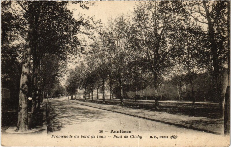 Carte postale ancienne Asnieres Promenade du Bord de l'Eau - Pont de Clichy à Asnières-sur-Seine