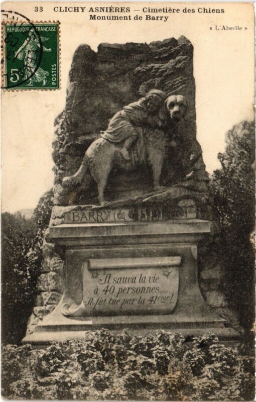 Carte postale ancienne Asnieres Clichy - Cimetiere des Chiens - Monument de Barry à Asnières-sur-Seine