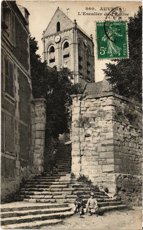 Carte postale ancienne Auvers Escalier de l'Eglise