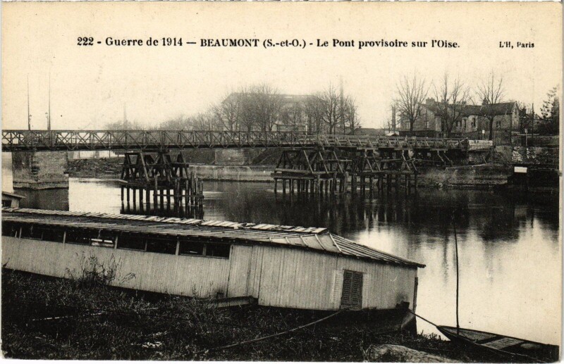 Carte postale ancienne Beaumont Le Pont provisoire sur l'Oise