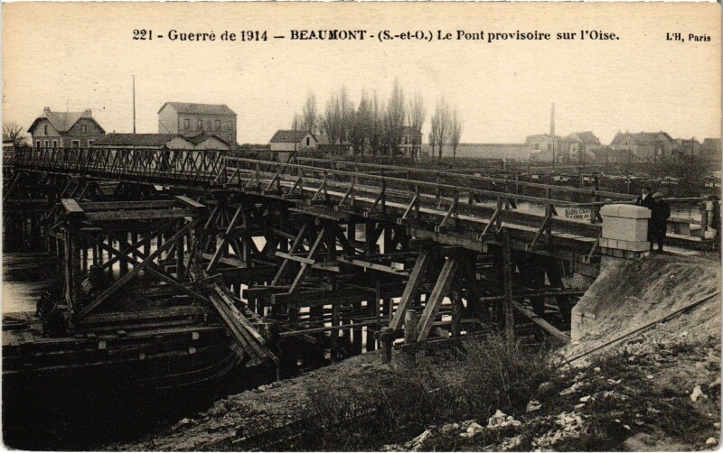 Carte postale ancienne Beaumont Le Pont provisoire sur l'Oise