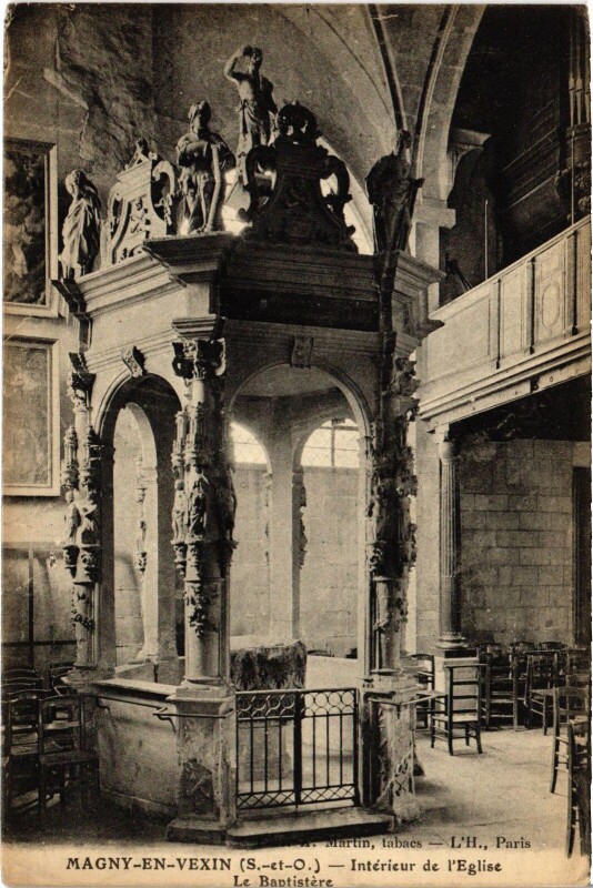 Carte postale ancienne Magny en Vexin Interieur de l'Eglise Le Baptistere à Magny-en-Vexin