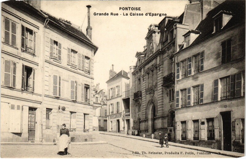 Carte postale ancienne Pontoise Grande Rue Caisse d'Epargne à Pontoise