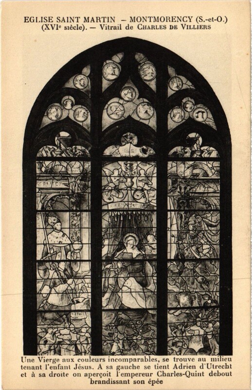 Carte postale ancienne Montmorency Eglise Saint-Martin Vitrail de Charles de Villiers à Montmorency