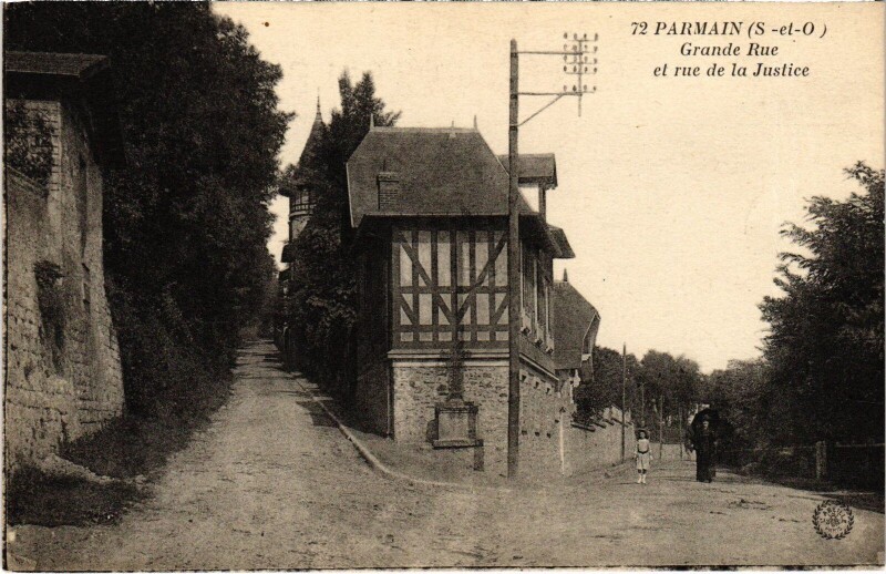 Carte postale ancienne Parmain Grande Rue et rue de la Justice à Parmain