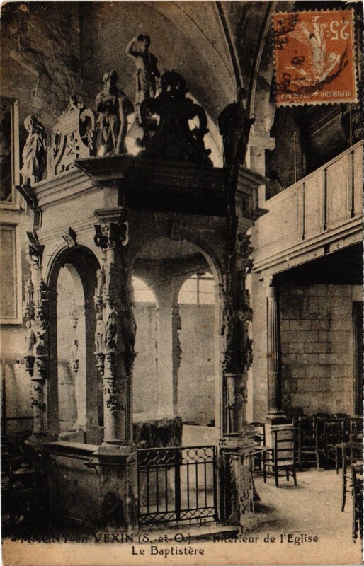 Carte postale ancienne Magny en Vexin Interieur de l'Eglise Le Baptistere à Magny-en-Vexin