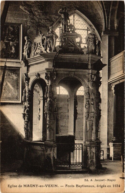 Carte postale ancienne Magny en Vexin Eglise Fonts Baptismaux à Magny-en-Vexin