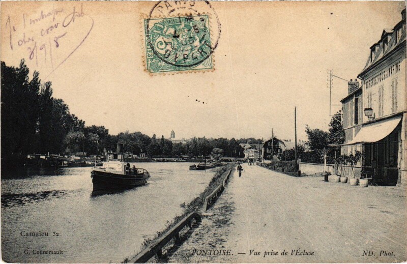 Carte postale ancienne Pontoise vue prise de l'Ecluse à Pontoise