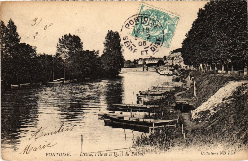 Carte postale ancienne Pontoise Ile et le Quai du Pothuis à Pontoise