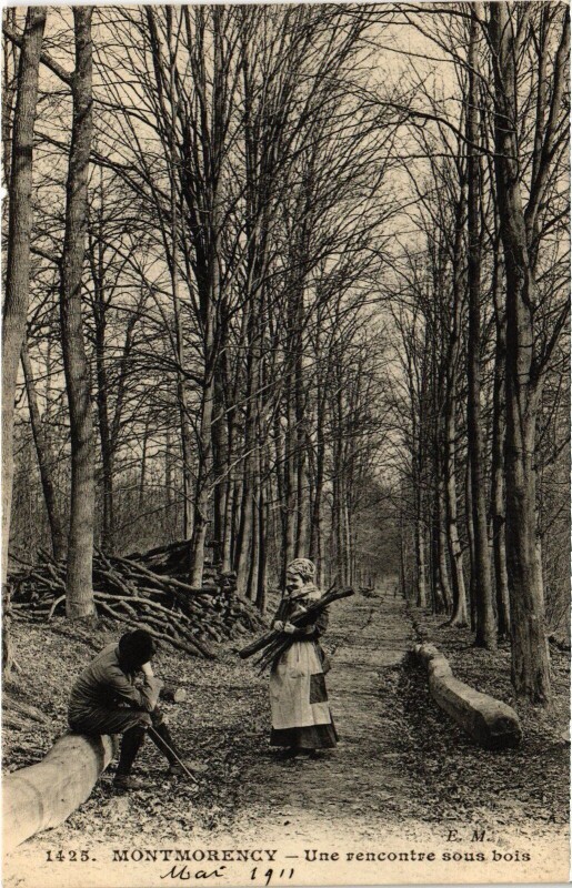 Carte postale ancienne Montmorency Une recontre sous bois à Montmorency