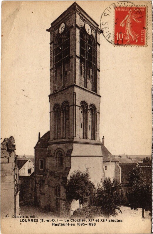 Carte postale ancienne Louvres Le Clocher à Louvres
