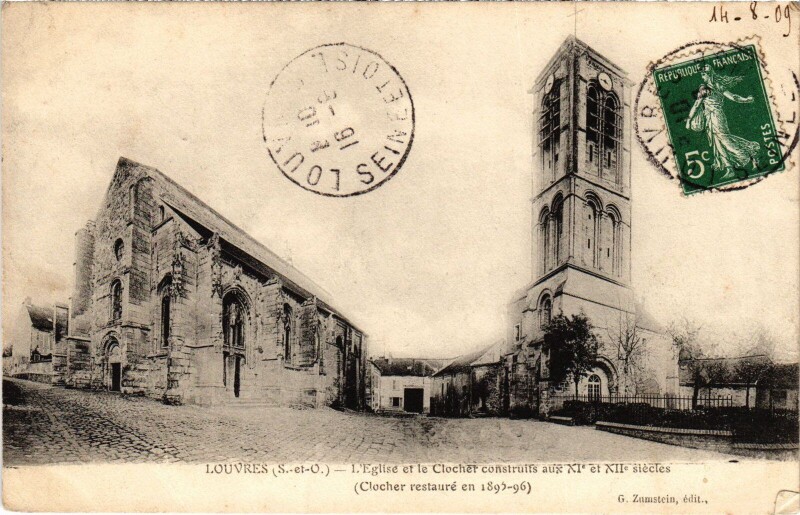 Carte postale ancienne Louvres Eglise et le Clocher à Louvres