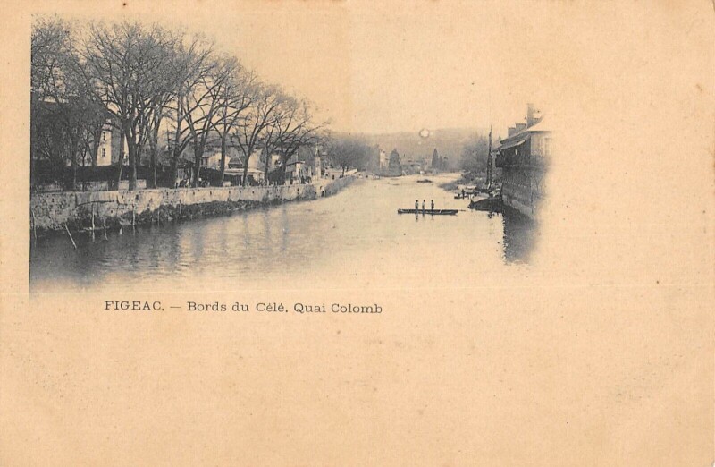 Carte postale ancienne Figeac Bords Du Cele Quai Colomb - Cliche Rare à Figeac