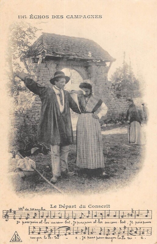 Carte postale ancienne Echos Des Campagnes Le Depart Des Conscrits