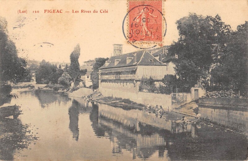 Carte postale ancienne Figeac Les Rives Du Cele à Figeac