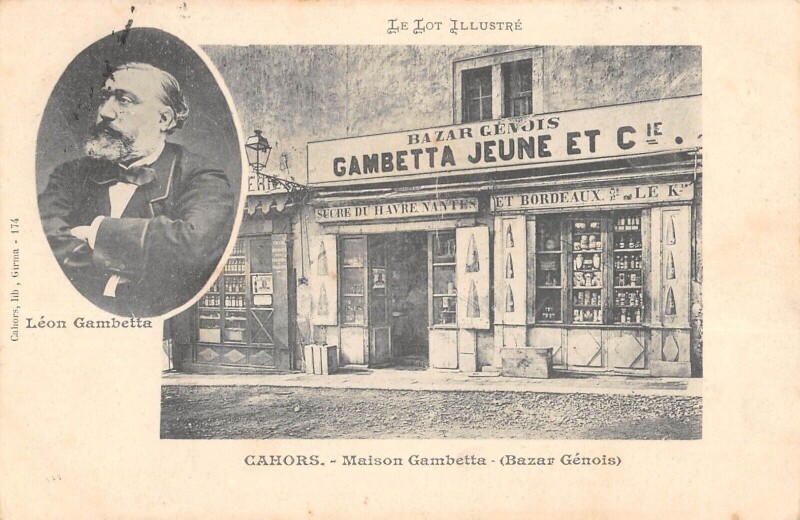 Carte postale ancienne Cahors Maison De Gambetta Bazar Genois Magasin à Cahors