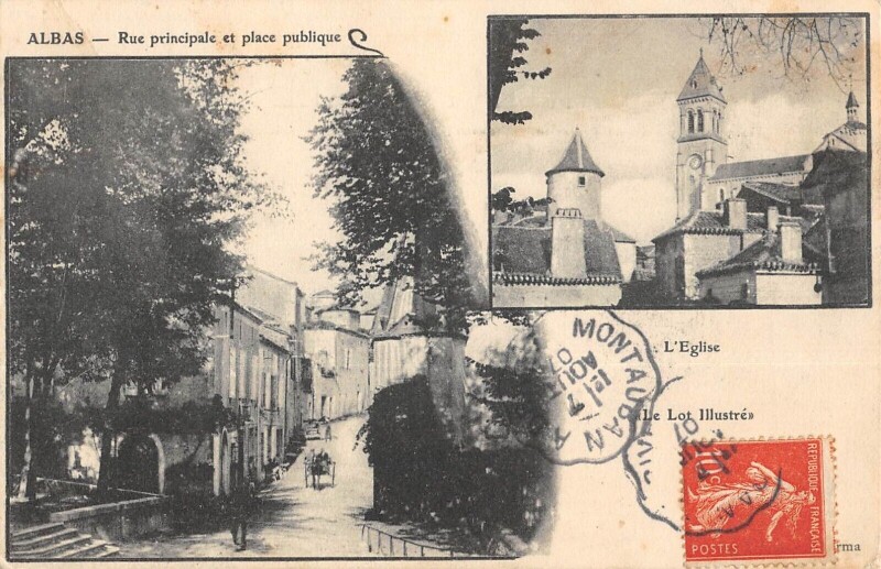 Carte postale ancienne Albas Rue Principale Et Place Publique à Albas