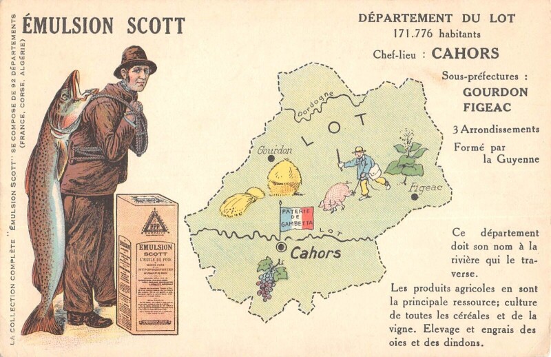 Carte postale ancienne Departement Du Lot Cpa Publicite Emulsion Scott