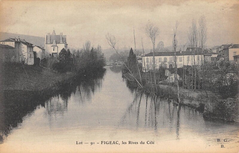 Carte postale ancienne Figeac Les Rives Du Cele à Figeac