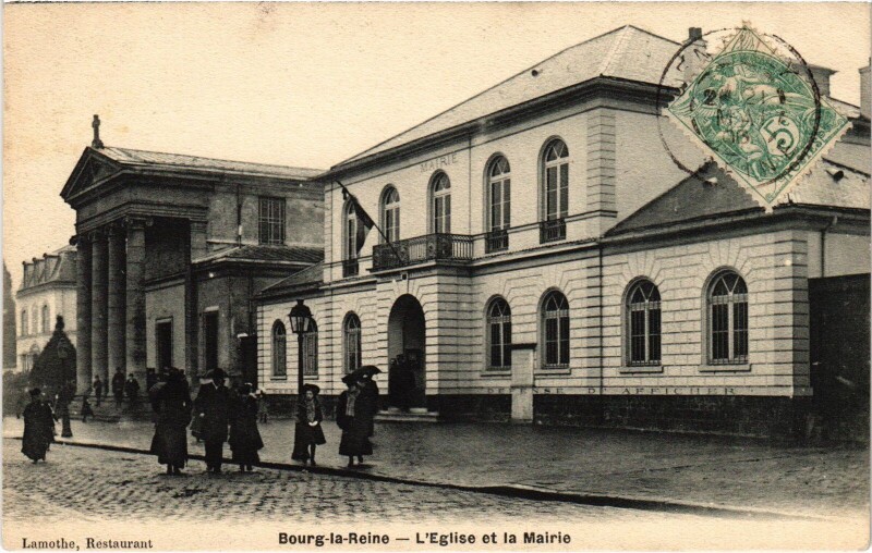 Carte postale ancienne Bourg la Reine L'Eglise et la Mairie France à Bourg-la-Reine