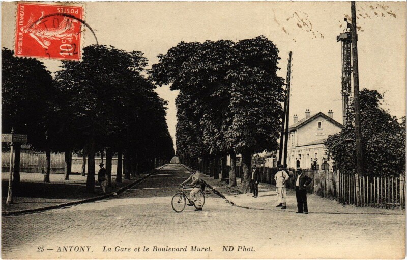 Carte postale ancienne Antony La Gare et le Boulevard Muret France à Antony