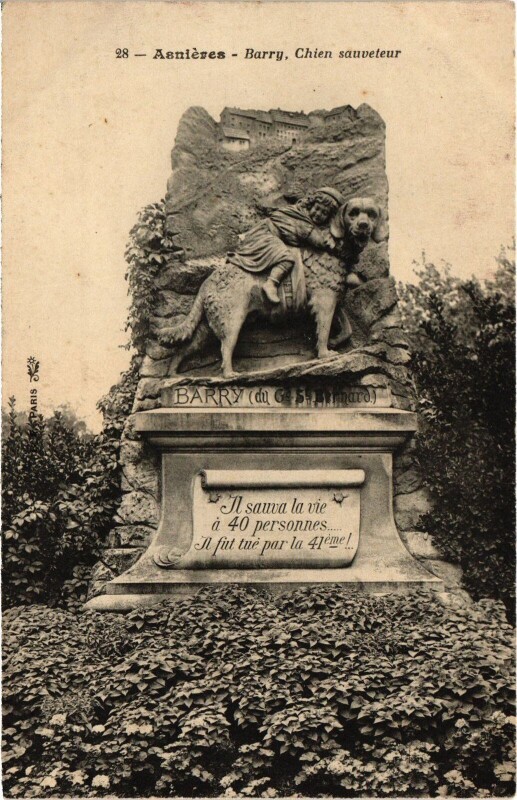 Carte postale ancienne Asnieres Barry, Chien sauveteur France