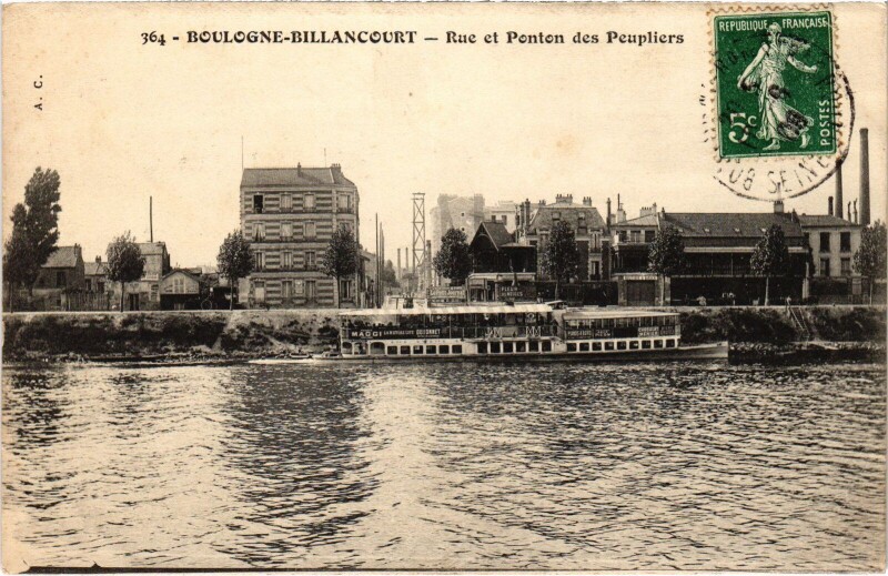Carte postale ancienne Boulogne-Billancourt Rue et Ponton des Peupliers France à Boulogne-Billancourt