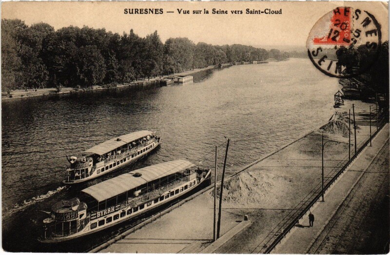 Carte postale ancienne Suresnes Vue sur la Seine vers Saint-Cloud France à Saint-Cloud