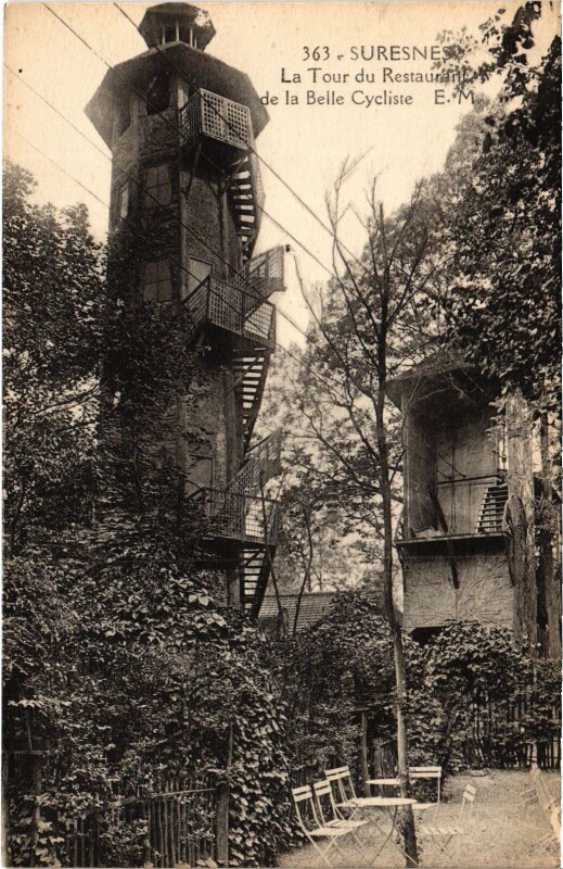 Carte postale ancienne Suresnes La Tour du Restaurant de la Belle Cycliste France à Suresnes
