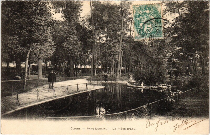 Carte postale ancienne Parc Denain - La Pièce d'Eau à Clichy