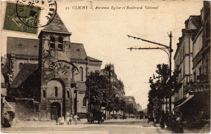 Carte postale ancienne Ancienne Eglise et Boulevard National à Clichy