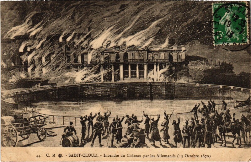 Carte postale ancienne Saint-Cloud Incendie du Chateau par les Allemands France à Saint-Cloud