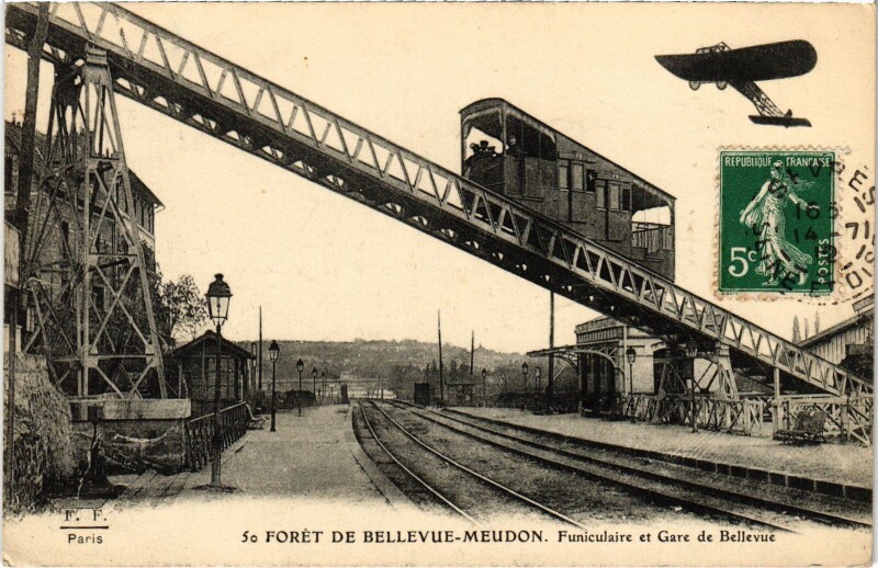 Carte postale ancienne Meudon Funiculaire et Gare de Bellevue France à Meudon