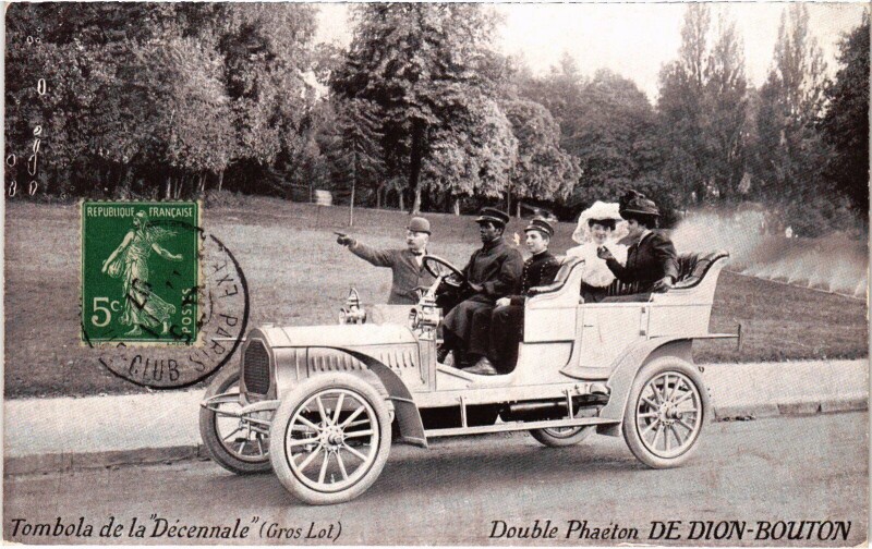 Carte postale ancienne Tombola de la Décennale (Gros Lot) - Double Phaéton de Dion-Bouton à Paris 16e