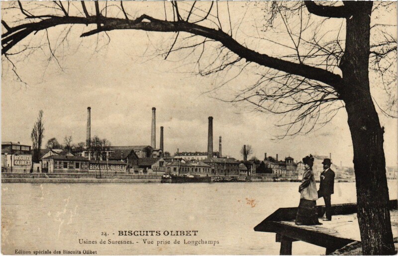 Carte postale ancienne Biscuits Olibet Usines de Suresnes France à Suresnes