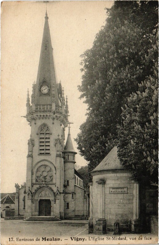 Carte postale ancienne Vigny L'Eglise Saint-Medard, vu de face France à Vigny