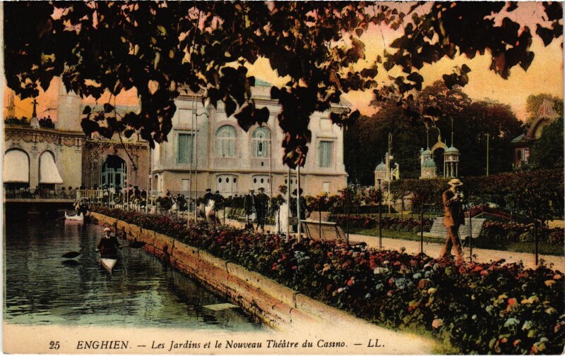 Carte postale ancienne Enghien les Bains Les Jardin et le Nouveau Theatre France à Enghien-les-Bains