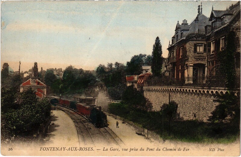 Carte postale ancienne Fontenay aux Roses La Gare, vue prise du Pont France à Fontenay-aux-Roses