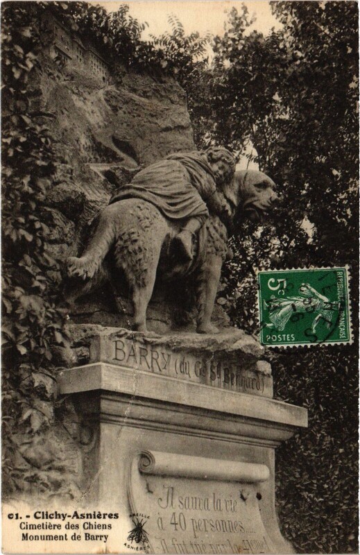 Carte postale ancienne Asnieres Cimetiere des Chiens, Monument de Barry France